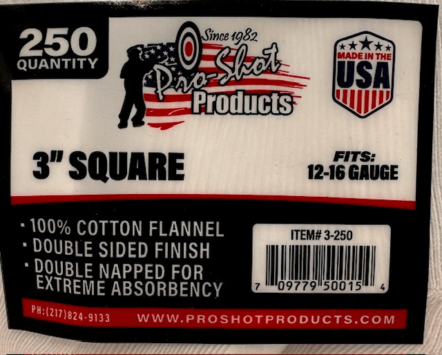 Pro-Shot 3" square patches 12-16 Gauge (250)