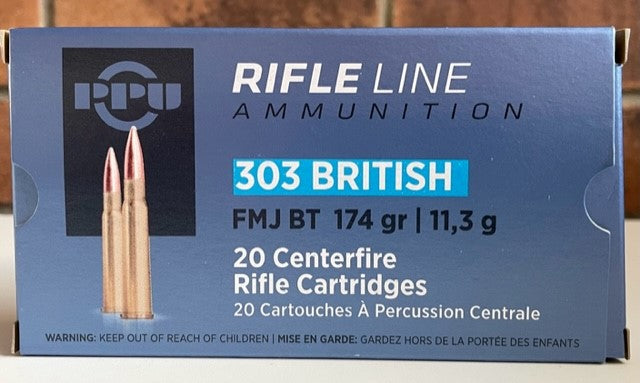 PPU RIFLE LINE 303 BRITISH FMJ BT 174GR CENTREFIRE AMMUNITION 20 Pack
